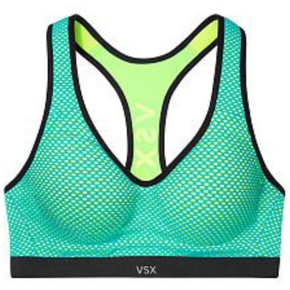 Victoria's Secret Women's Activewear Auqa Teal/Lime Green VSX Sports Bra Sz 34D - Picture 2 of 9